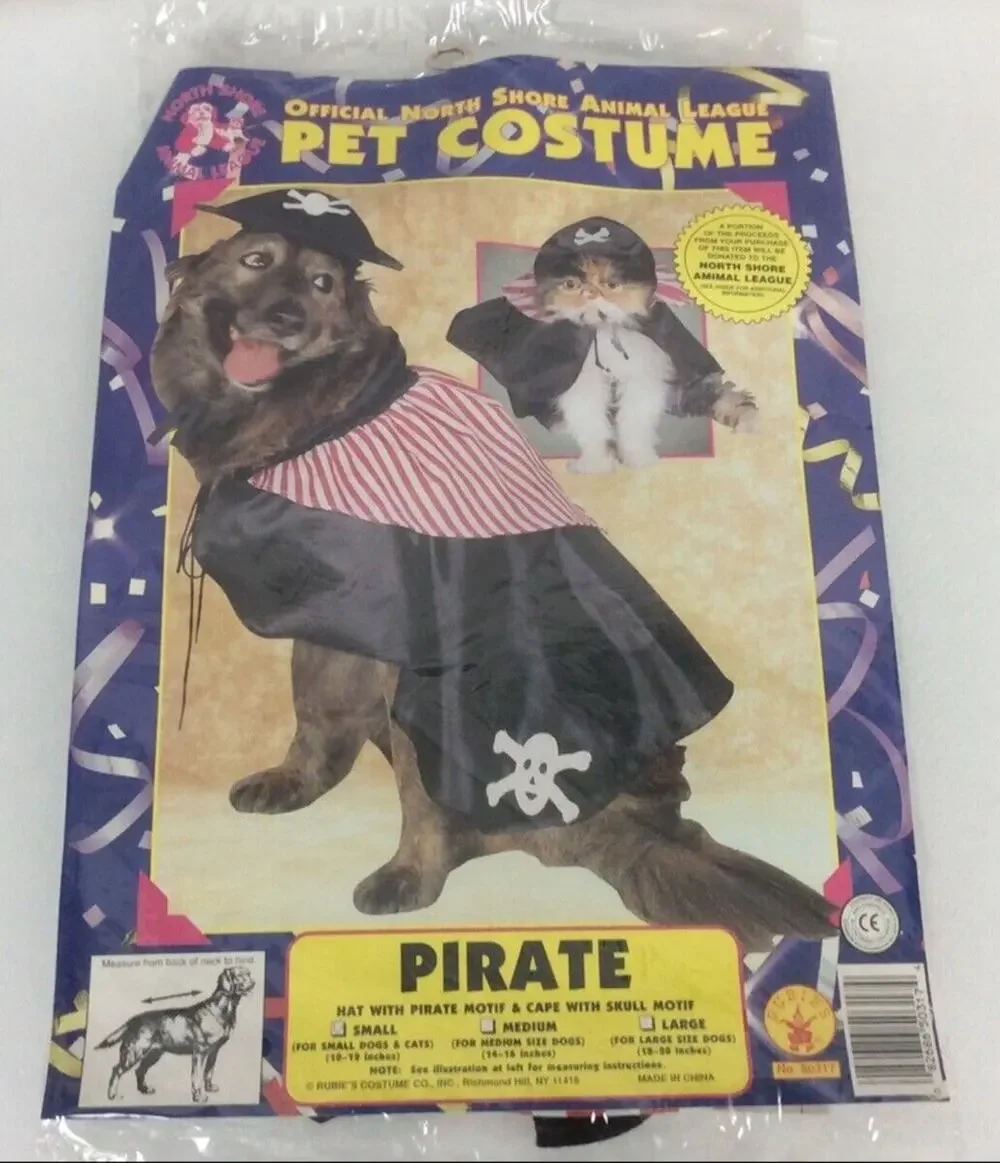Pirate Pet Halloween Party Costume Dog/Cat Size Small Fits (10”-12”) 2 Piece Set